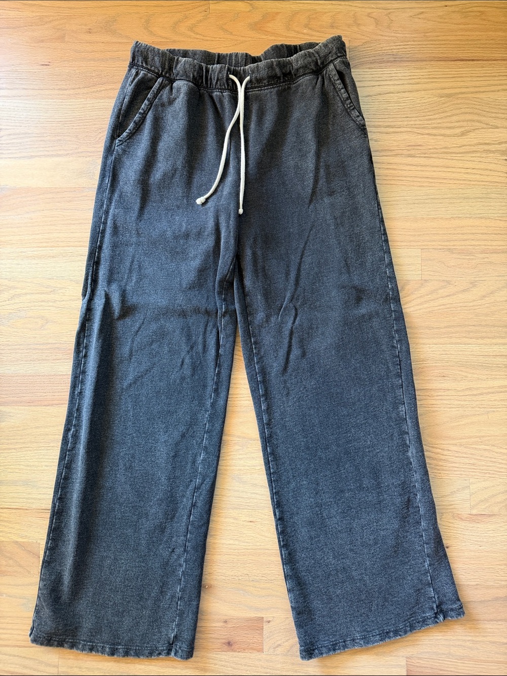 Z Supply Washed Black Wide Leg Sweatpants Drawstring Lounge Pants Large
